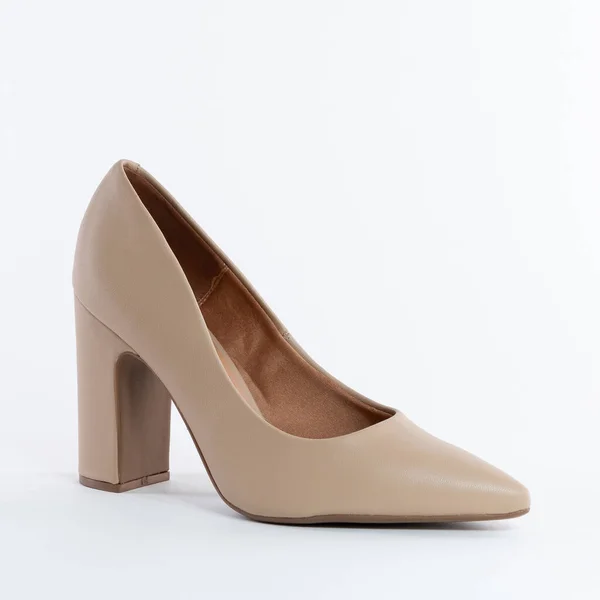 Clásico Cuero Beige Tacón Alto Mujeres Zapato — Foto de Stock