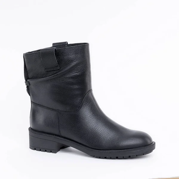 Demi Seasonal Leather Ankle Boot White Background — Stock Photo, Image