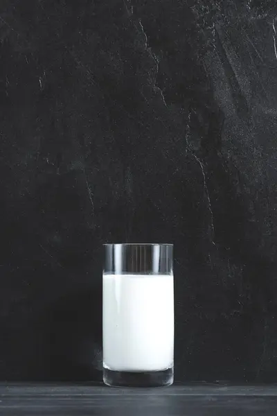 Glass Milk Black Background — Stock Photo, Image