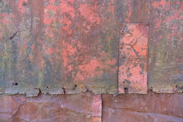 Oude Ijzeren Wand Bestaande Uit Afzonderlijke Stukken Metaal Metalen Pleisters — Stockfoto