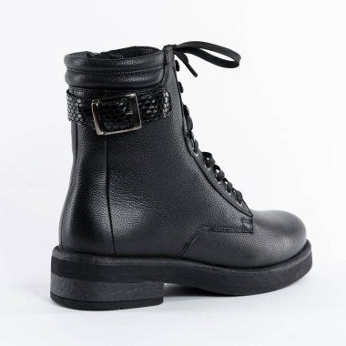 siyah deri kadın yarı sezon dantelli çizme