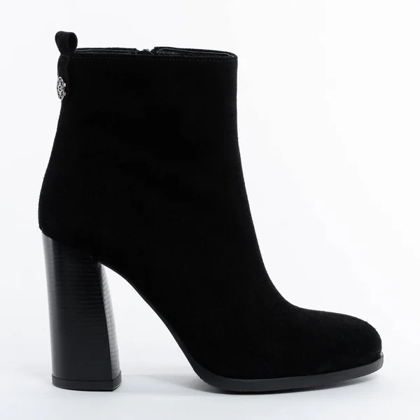Classic Black Suede High Demi Ankle Boot — Foto de Stock