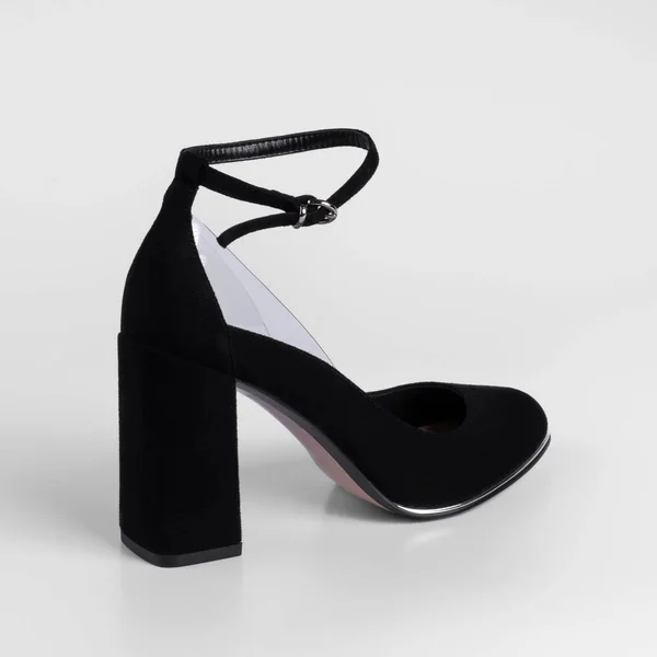 Women Black Suede Shoe Transparent Inserts High Heel Decorative Ankle — 스톡 사진