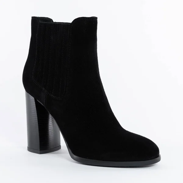 Classic Black Suede High Top Demi Ankle Boot — Stock Photo, Image