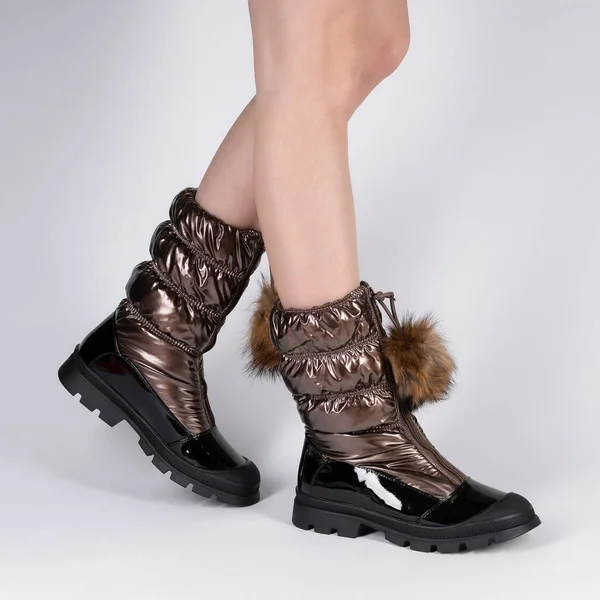 Fashionable Soft High Ankle Boots Warm Winter Flat Low Sports — Stock Photo, Image