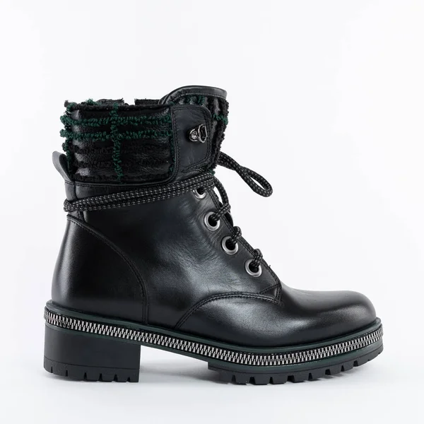 Brutal High Black Leather Women Demi Season Boot Lace — Stock Photo, Image