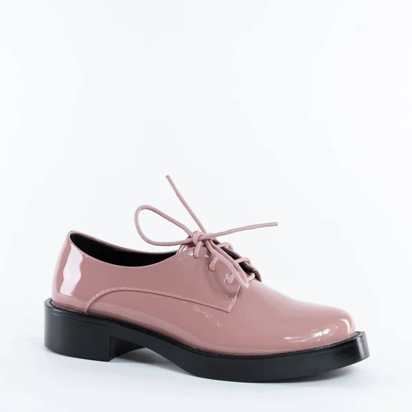 Patent Leather Classic Low Soled Low Shoe Peach Lace — Stock Photo, Image