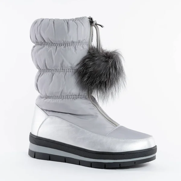 Ljusgrå Puffy Demi Säsong Varma Kvinnor Ankle Boot — Stockfoto