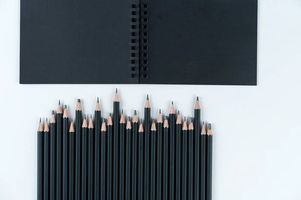 Conjunto Profissional Lápis Ardósia Preta Para Desenho Notebook Preto Encontra — Fotografia de Stock