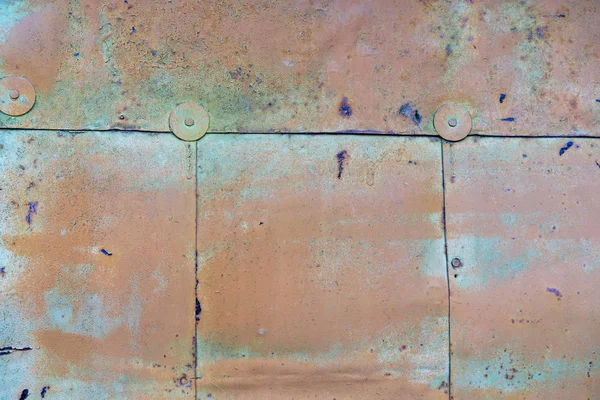 Oranje Verf Schilferend Van Oude Metalen Strips Oude Metalen Patchwork — Stockfoto