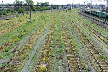 Terk edilmiş demiryolu. Çimenlerle kaplanmış demiryolları.