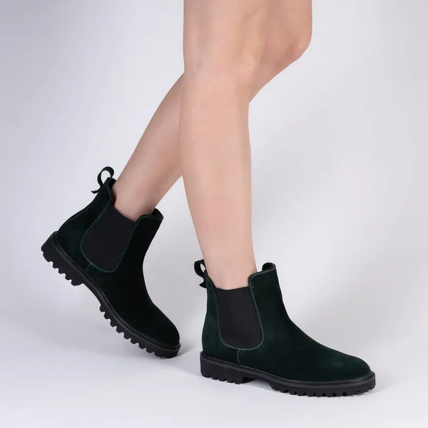 Demi Seasonal Womens Shoes Nubuck Lacing Legs Model Shot Studio — Stok fotoğraf