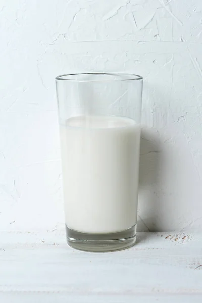 Glass Milk White Wooden Table — Stock Photo, Image