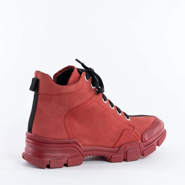 Esportes High Red Primavera Outono Mulheres Couro Sneaker Com Renda — Fotografia de Stock