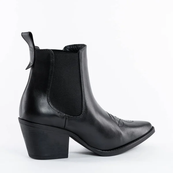 Bottines Demi Saison Cuir Noir Pour Femme Talon — Photo