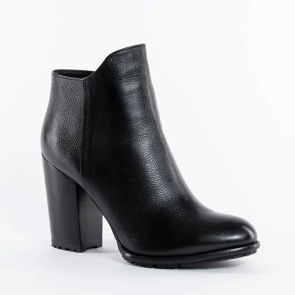 Botas Couro Preto Demi Temporada Tornozelo Feminino Calcanhar — Fotografia de Stock