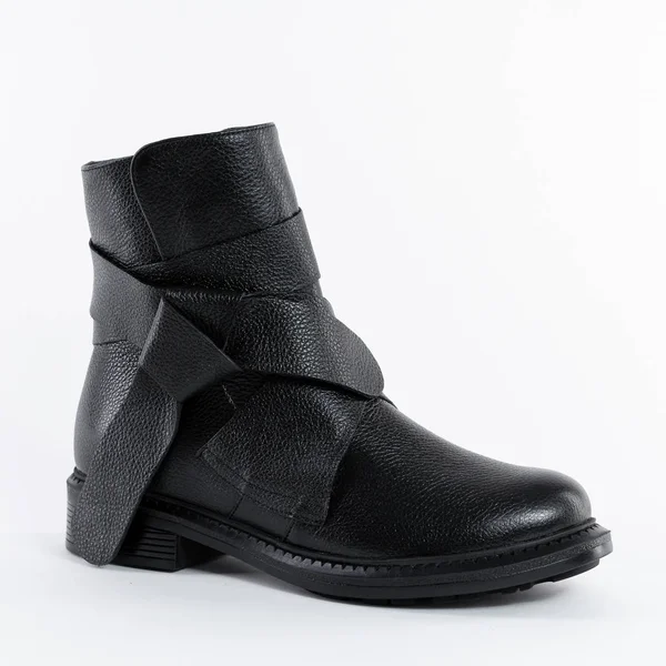 Cuir Noir Femmes Printemps Bottes Design Original Sur Fond Propre — Photo