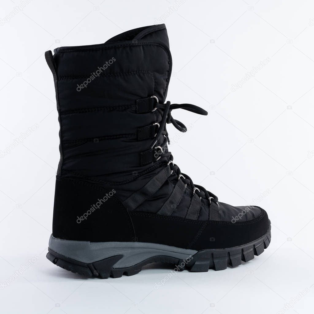 boot winter high warm soft waterproof lace up. On white background.