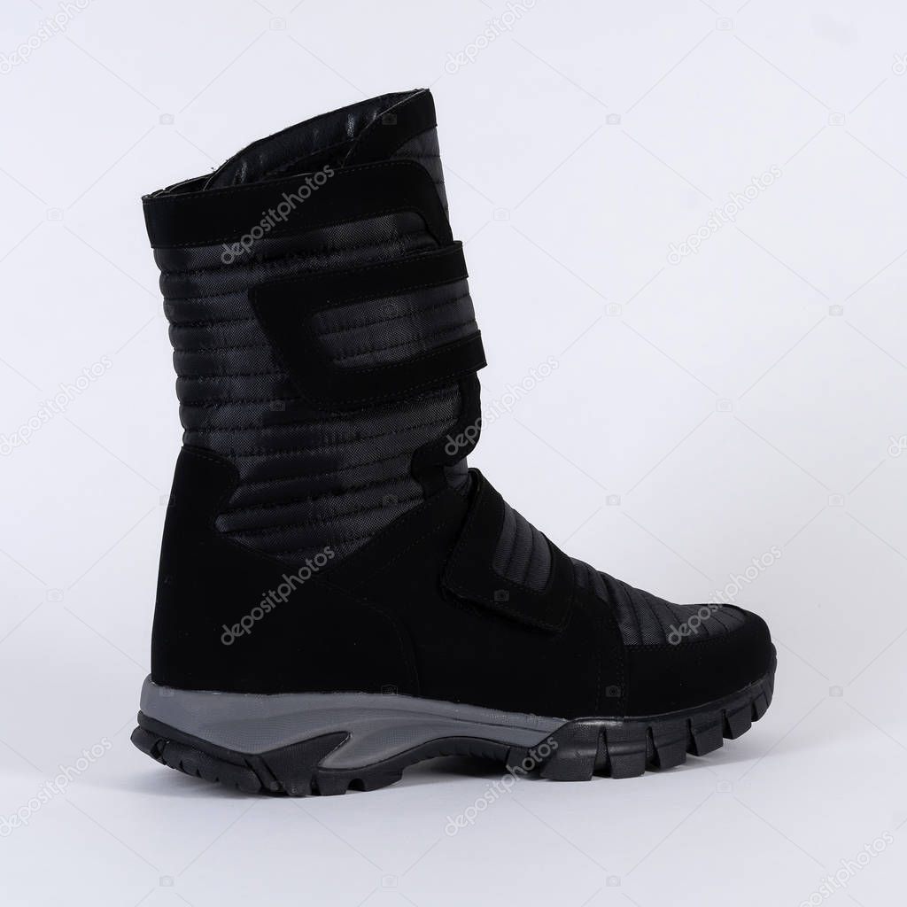 mens boots winter high warm soft waterproof on a fastener. On white background. See other angles of this boot and other models in my profile