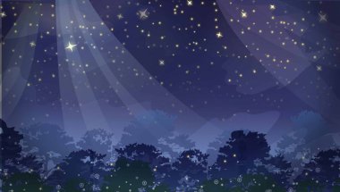bir gizemli orman üzerinde yıldızlı gökyüzü gece/gece