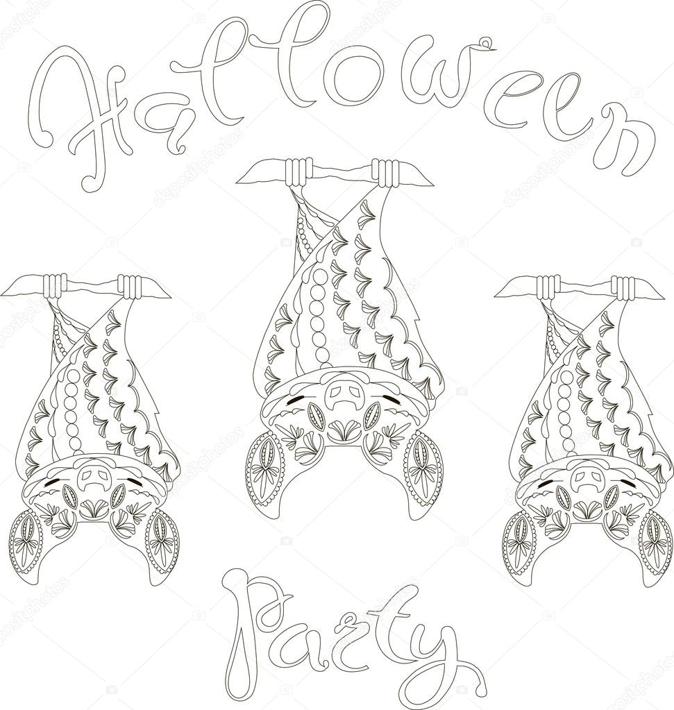 de l Halloween du lettrage des chauves souris florales Fªte de l Halloween du lettrage des chauves souris florales illustration vectorielle anti stress page colorier