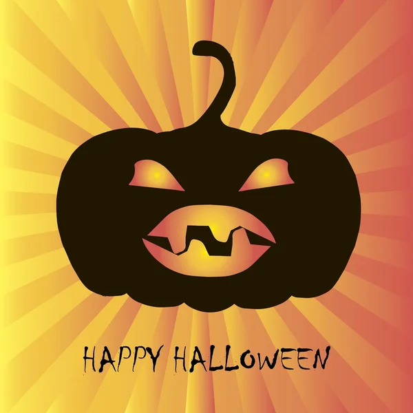 Tarjeta de felicitación Feliz Halloween. Silueta de calabaza negra sobre fondo de oro se eleva, ilustración vectorial — Vector de stock