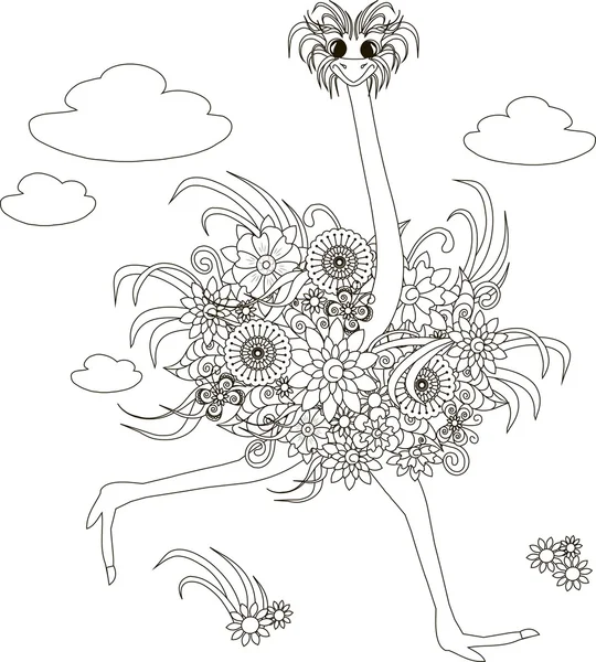 Flores avestruz, página para colorear ilustración vector anti-estrés — Archivo Imágenes Vectoriales
