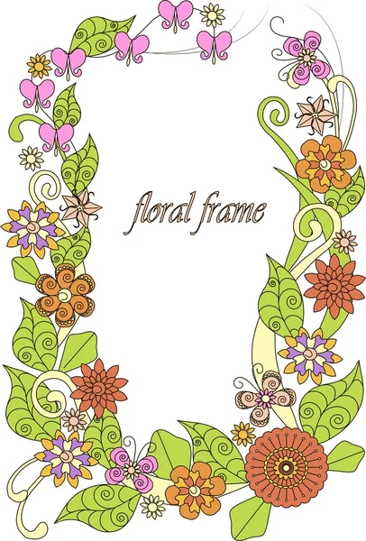 Quadro colorido de flores desenhadas à mão em branco, ilustração vetorial — Vetor de Stock