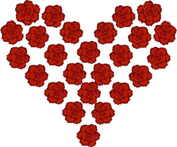 Forma coração de rosas vermelhas no fundo branco, ilustração vetorial —  Vetores de Stock