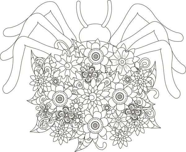 Flores araña, página para colorear ilustración vector anti-estrés — Archivo Imágenes Vectoriales