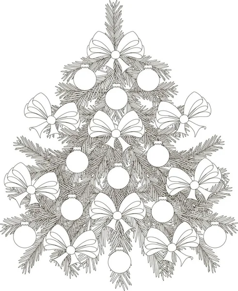 Bosquejo dibujado a mano en blanco y negro Árbol de Navidad, vector de ilustración — Archivo Imágenes Vectoriales