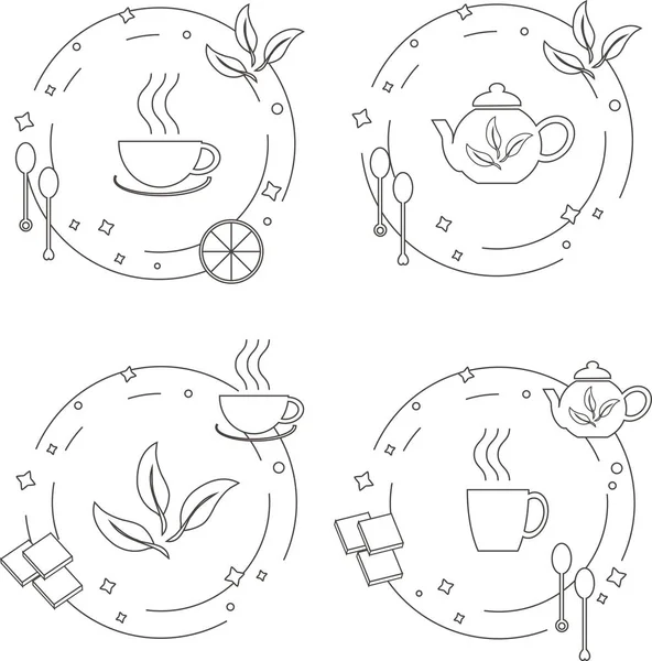 Conceito de processo de fabricação de chá. Elemento de design perfeito para publicidade, banners e folhetos com símbolos de chá feitos em estilo de linha moderna, ilustração vetorial de estoque — Vetor de Stock