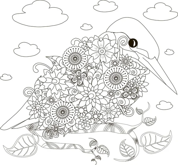 Fleurs martin-pêcheur, coloriage anti-stress vectoriel illustration — Image vectorielle