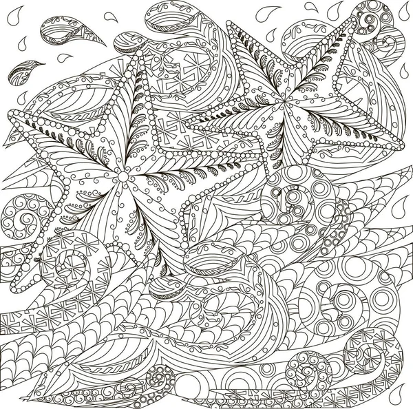 Elle çizilmiş doodle denizyıldızı dalgalar, hisse senedi vektör çizim üzerinde — Stok Vektör