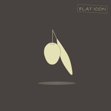 Hafif zeytin meyve ve siyah, düz simge vektör çizim yaprağı