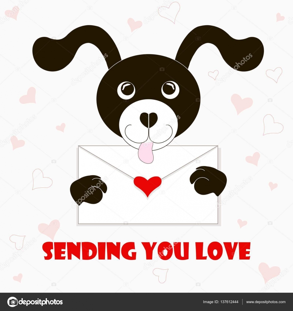 Bannière De Typographie Vous Envoie Amour Chien Noir Et
