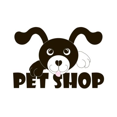 Tipografi afiş Pet shop ile siyah ve beyaz köpek, hisse senedi vektör çizim karikatür