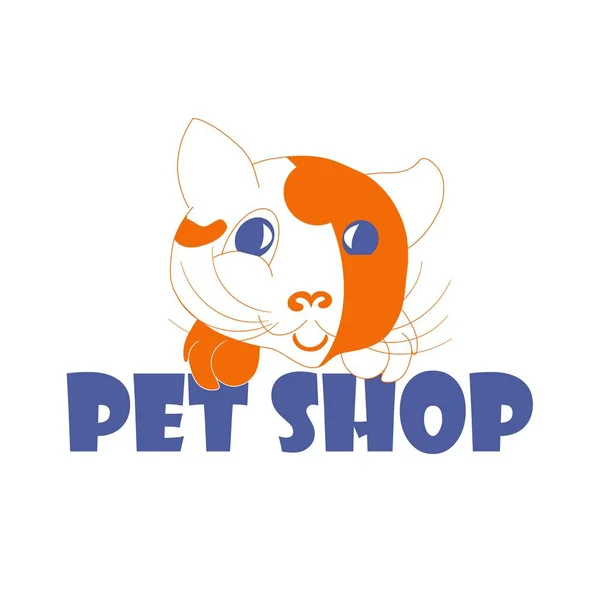 Tipografi afiş Pet shop ile kırmızı ve beyaz karikatür kedi, hisse senedi vektör çizim — Stok Vektör