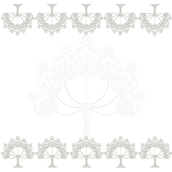 Květinové symetrické pozadí stylizované etnické šedá stromy na bílý, burzovní vektorové ilustrace — Stockový vektor