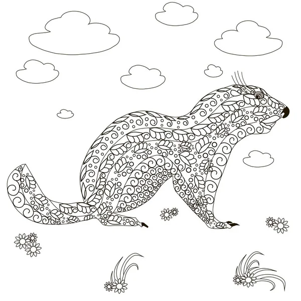 Marmotte dessinée à la main, illustration vectorielle anti stress noir et blanc — Image vectorielle