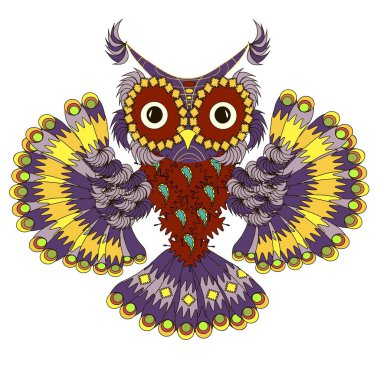 Sayfa ve baskı, hisse senedi vektör çizim boyama için el çekilmiş renkli karikatür baykuş