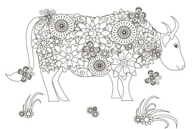 Elle çizilmiş inek, siyah ve beyaz stres vektör çizim