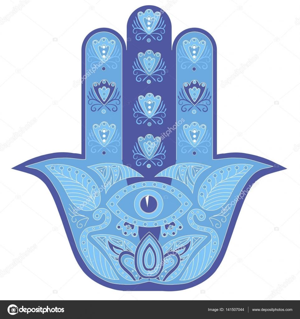 Hand drawn blue Hamsa, zentangle style illustration for coloring book ...