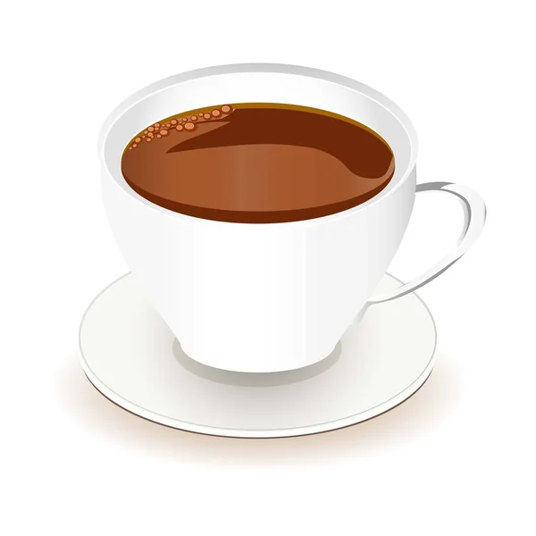 Taza blanca de café en un platillo con sombra sobre blanco, ilustración vector de stock — Vector de stock