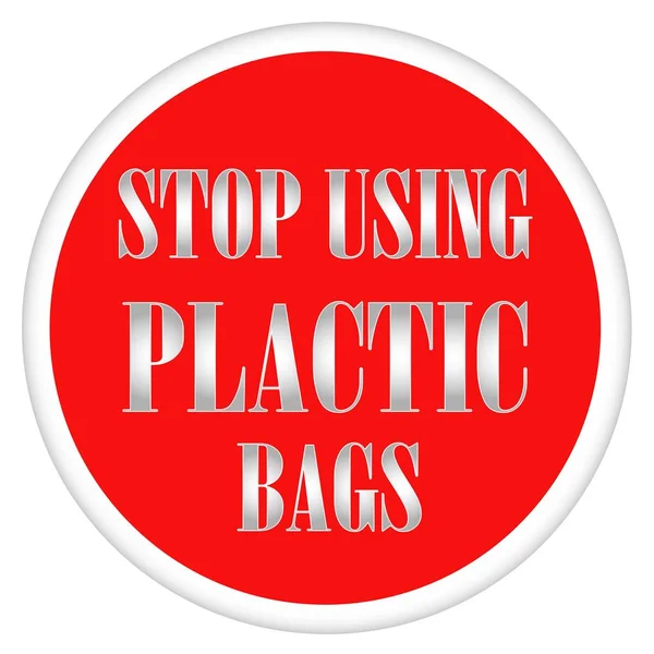 Sinal vermelho redondo Pare de usar sacos de plástico na ilustração do vetor do estoque branco — Vetor de Stock