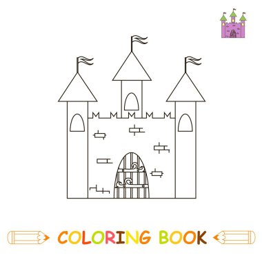 Sayfa boyama çocuk vektör çizim, boyama kitabı çocuklar için siyah beyaz ve renkli versiyonunda şirin Kalesi