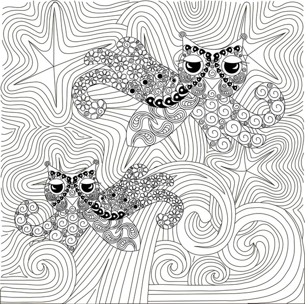 禅昆布手で黒と白の抽象的な星空と波の反応力のベクトル図を描画 — ストックベクタ
