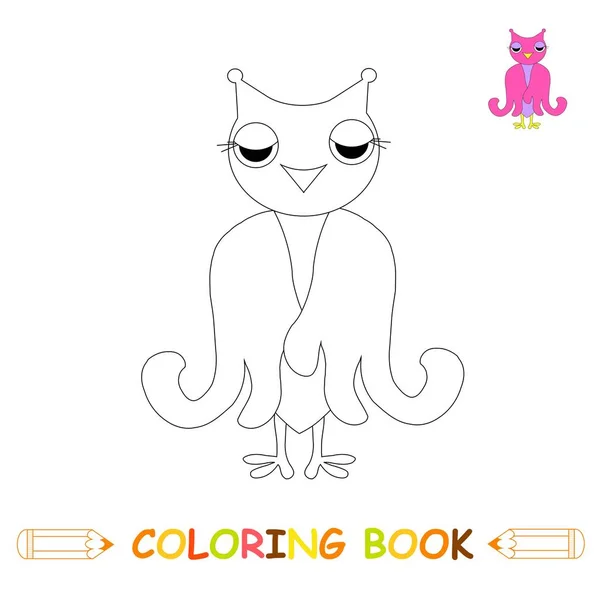 Ilustración vectorial de página para colorear para niños, búho lindo en monocromo y versión en color para niños libro para colorear — Vector de stock