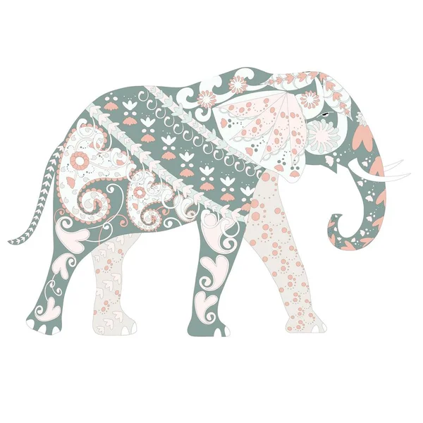 Elefante de dibujos animados coloridos ornamentales dibujados a mano para colorear página e imprimir, ilustración de vector de stock — Archivo Imágenes Vectoriales