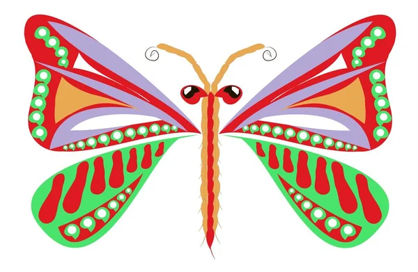 Papillon décoratif coloré dessiné à la main pour colorier et imprimer, illustration vectorielle de stock — Image vectorielle
